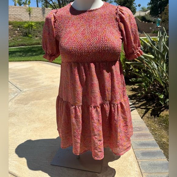 Womens Short Puff Sleeve Babydoll Lined Dress - Picture 3 of 5